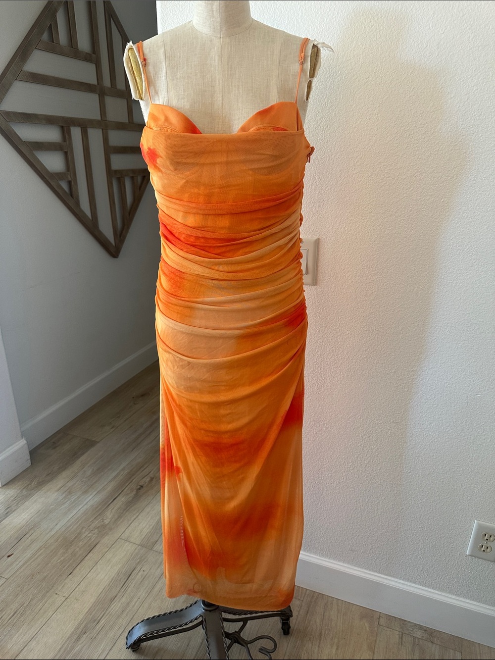 NWT Orange Ruched Strapless Evening Dress
